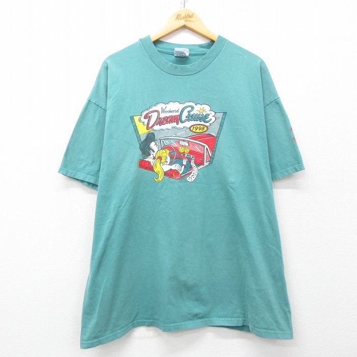 XL★古着 ヘインズ Hanes 半袖 ビンテージ Tシャツ メンズ 90年代 90s Dream Cruise 大きいサイズ コットン クルーネック 青緑 25may01 中古