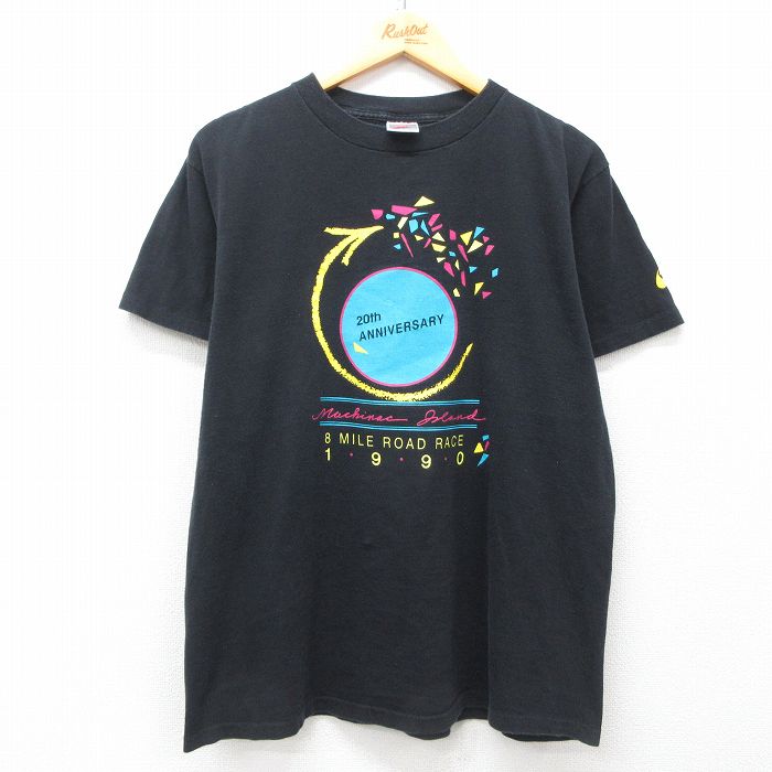 L★古着 ナイキ NIKE 半袖 ビンテージ Tシャツ メンズ 90年代 90s ロードレース コットン クルーネック USA製 黒 ブラック 【spe】 25may01 中古