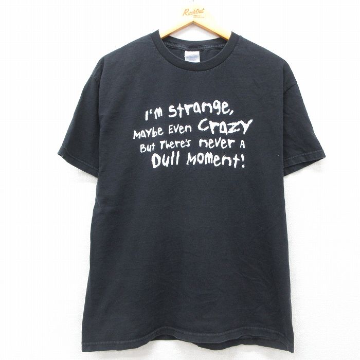 L★古着 半袖 ビンテージ Tシャツ メンズ 00年代 00s メッセージ コットン クルーネック 黒 ブラック 25may01 中古