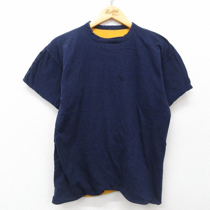 M★古着 半袖 ビンテージ Tシャツ メンズ 80年代 80s ダブルフェイス リバーシブル クルーネック 紺 ネイビー 25may01 中古