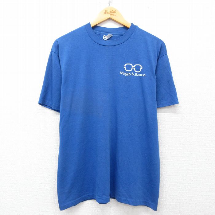 L★古着 ヘインズ Hanes 半袖 ビンテージ Tシャツ メンズ 80年代 80s メガネ Magay & Barron クルーネック USA製 青 ブルー 25may01 中古