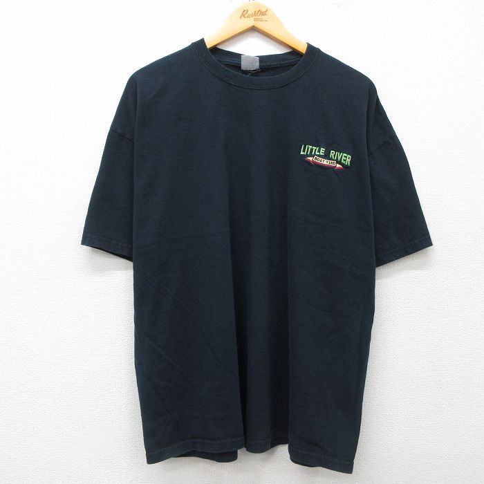 XL★古着 半袖 ビンテージ Tシャツ メンズ 90年代 90s LITTLE RIVER 大きいサイズ クルーネック 黒 ブラック 25may01 中古