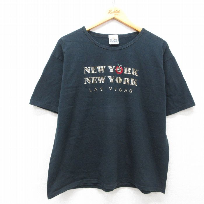 XL★古着 半袖 ビンテージ Tシャツ メンズ 90年代 90s ニューヨーク ラスベガス コットン クルーネック USA製 黒 ブラック 25may01 中古