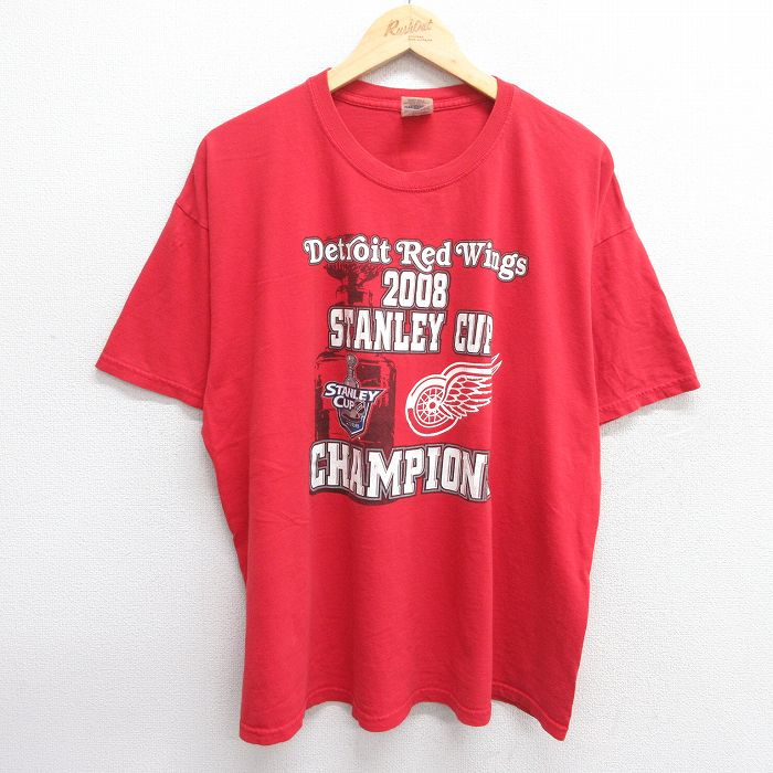 XL★古着 半袖 ビンテージ Tシャツ メンズ 00年代 00s NHL デトロイトレッドウィングス 大きいサイズ コットン クルーネック 赤 レッド アイスホッケー 25may01 中古