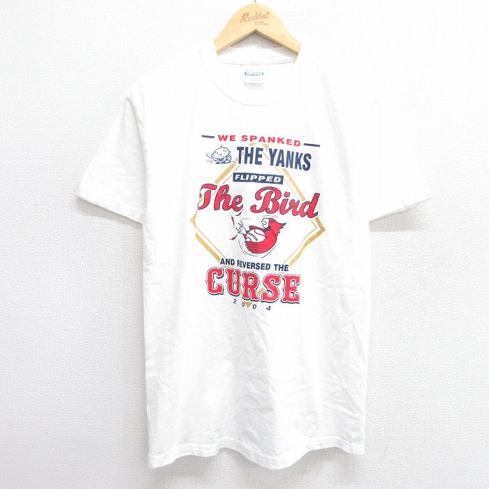 【50%OFF】M★古着 ヘインズ Hanes 半袖 ビンテージ Tシャツ メンズ 00年代 00s ベースボール 野球 鳥 コットン クルーネック 白 ホワイト 25may01 中古