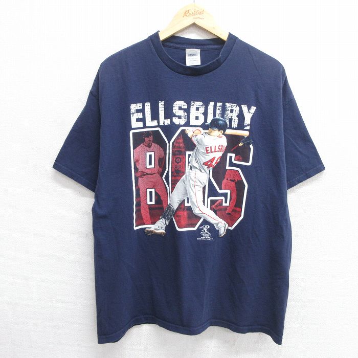 XL★古着 半袖 ビンテージ Tシャツ メンズ 00年代 00s MLB ボストンレッドソックス ジャコビーエルズベリー 46 コットン クルーネック 紺 ネイビー メジャーリーグ ベースボール 野球 25may01 中古