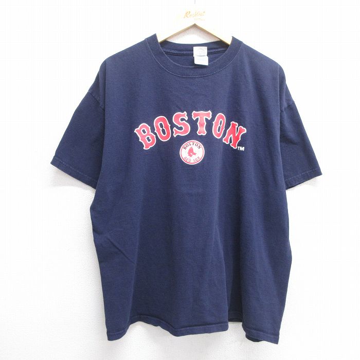 【50%OFF】XL★古着 半袖 ビンテージ Tシャツ メンズ 00年代 00s MLB ボストンレッドソックス 大きいサイズ コットン クルーネック 紺 ネイビー メジャーリーグ ベースボール 野球 25may01 中古
