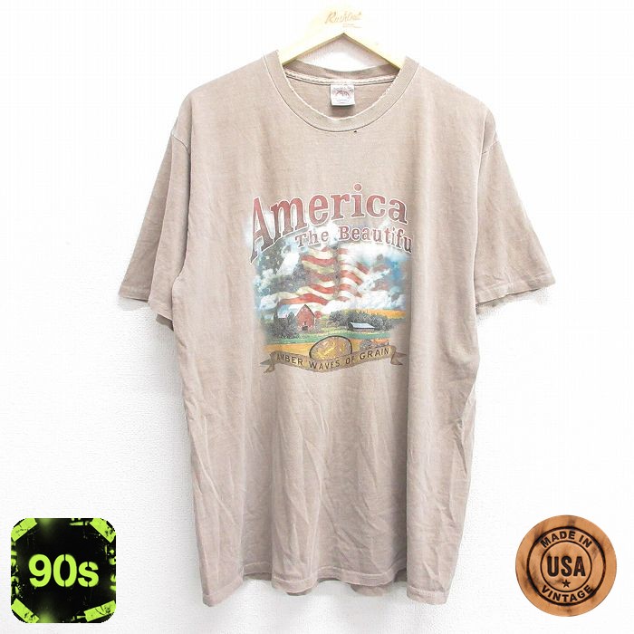 【50%OFF】90s 半袖Tシャツ 星条旗 ベージュ L | 古着