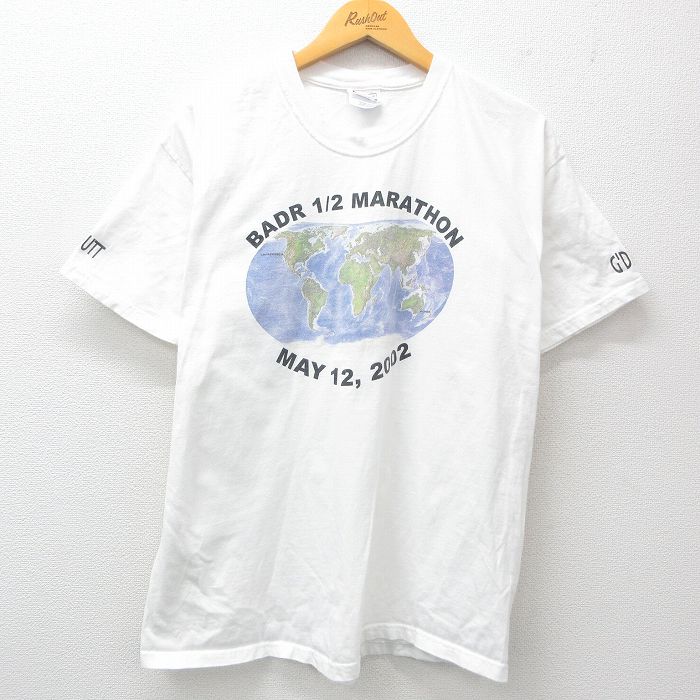 L★古着 ヘインズ Hanes 半袖 ビンテージ Tシャツ メンズ 00年代 00s 地球 マラソン コットン クルーネック 白 ホワイト 25may01 中古