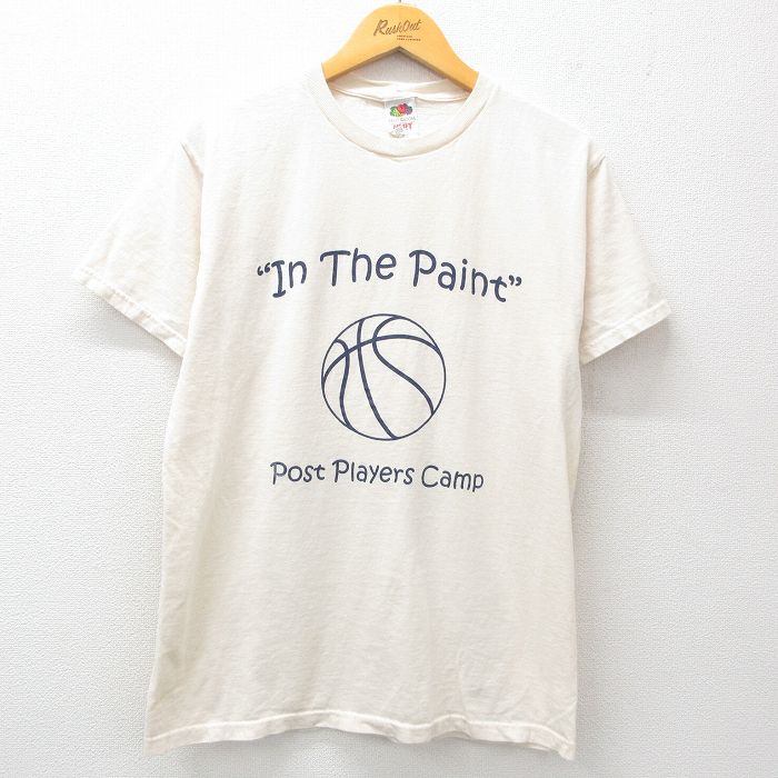 M★古着 フルーツオブザルーム 半袖 ビンテージ Tシャツ メンズ 00年代 00s バスケットボール コットン クルーネック 生成り 25may01 中古