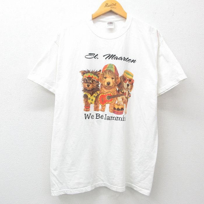 XL★古着 フルーツオブザルーム 半袖 ビンテージ Tシャツ メンズ 00年代 00s 犬 両面プリント コットン クルーネック 白 ホワイト 【spe】 25may01 中古