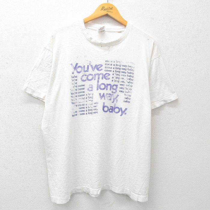 XL★古着 フルーツオブザルーム 半袖 ビンテージ Tシャツ メンズ 90年代 90s メッセージ ボロ 大きいサイズ コットン クルーネック USA製 白 ホワイト 【spe】 25may01 中古