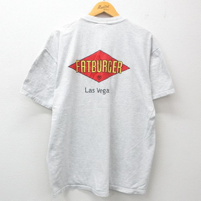 XL★古着 ヘインズ Hanes 半袖 ビンテージ Tシャツ メンズ 00年代 00s ファットバーガー ラスベガス 大きいサイズ クルーネック 薄グレー 霜降り 25may01 中古