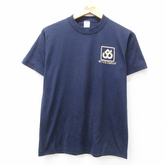 M★古着 半袖 ビンテージ Tシャツ メンズ 80年代 80s WTVS デトロイト クルーネック USA製 濃紺 ネイビー 25may01 中古
