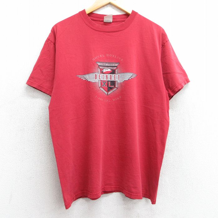 L★古着 半袖 ビンテージ Tシャツ メンズ 00年代 00s デトロイト フットボール コットン クルーネック 赤 レッド 25may01 中古