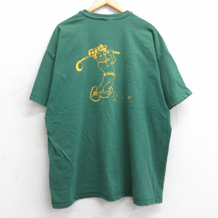 XL★古着 ヘインズ Hanes 半袖 ビンテージ Tシャツ メンズ 00年代 00s ゴルフ 大きいサイズ コットン クルーネック 緑 グリーン 25may01 中古