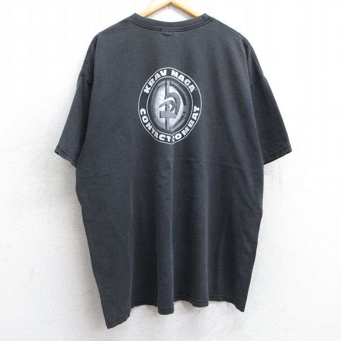 XL★古着 ヘインズ Hanes 半袖 ビンテージ Tシャツ メンズ 00年代 00s クラヴマガ 大きいサイズ コットン クルーネック 黒 ブラック 25may01 中古
