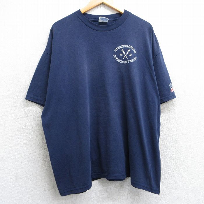 XL★古着 ヘインズ Hanes 半袖 ビンテージ Tシャツ メンズ 00年代 00s オーシャン ビーチ 大きいサイズ クルーネック 紺 ネイビー 25may01 中古