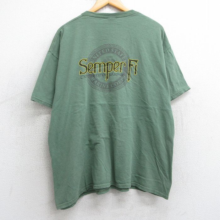 XL★古着 半袖 ビンテージ Tシャツ メンズ 00年代 00s ミリタリー マリンコープス センパーフィデイリス 大きいサイズ コットン クルーネック 緑 グリーン 25may01 中古