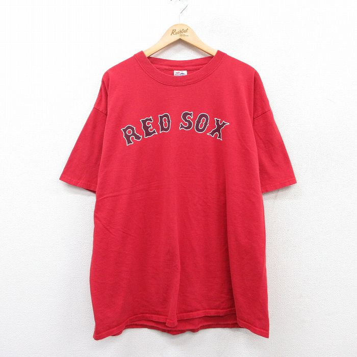 XL★古着 マジェスティック 半袖 ビンテージ Tシャツ メンズ 00年代 00s MLB ボストンレッドソックス ジョナサンパペルボン 58 大きいサイズ コットン クルーネック 赤 レッド メジャーリーグ ベースボール 野球 25may02 中古