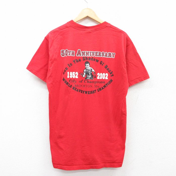 【50%OFF】L★古着 フルーツオブザルーム 半袖 ビンテージ Tシャツ メンズ 00年代 00s ボクシング ロッキーマルシアノ コットン クルーネック 赤 レッド 25may02 中古