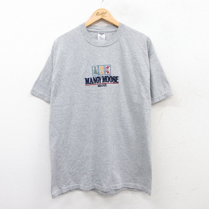 L★古着 ジャージーズ 半袖 ビンテージ Tシャツ メンズ 00年代 00s MANGY MOOSE 刺繍 クルーネック グレー 霜降り 25may02 中古