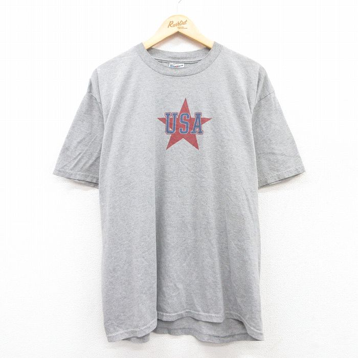 XL★古着 ジャージーズ 半袖 ビンテージ Tシャツ メンズ 00年代 00s USAロゴ 星 クルーネック グレー 霜降り 25may02 中古