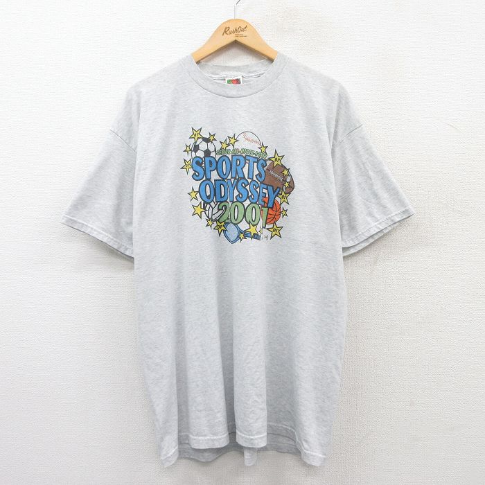 XL★古着 フルーツオブザルーム 半袖 ビンテージ Tシャツ メンズ 00年代 00s スポーツ オデッセイ 01 大きいサイズ クルーネック グレー 霜降り 25may02 中古