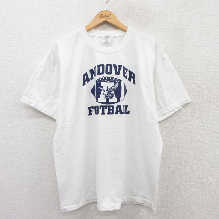 XL★古着 半袖 ビンテージ Tシャツ メンズ 00年代 00s フットボール 鳥 アンドーバー コットン クルーネック 白 ホワイト 25may02 中古