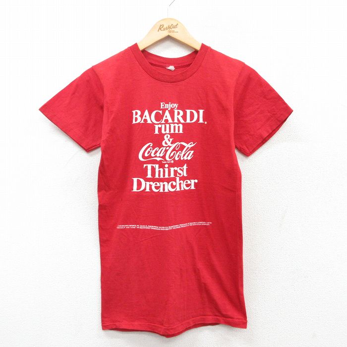 XS★古着 半袖 ビンテージ Tシャツ メンズ 70年代 70s コカコーラ バカルディ 酒 コットン クルーネック USA製 赤 レッド 25may02 中古