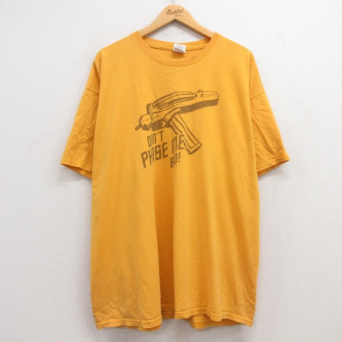 XL★古着 半袖 ビンテージ Tシャツ メンズ 00年代 00s PHASE 大きいサイズ コットン クルーネック 黄 イエロー 25may02 中古