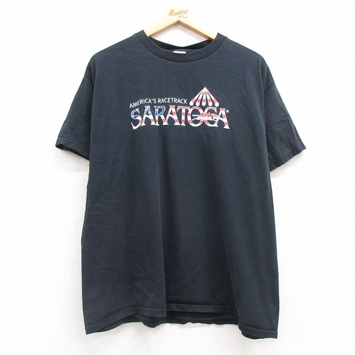 XL★古着 フルーツオブザルーム 半袖 ビンテージ Tシャツ メンズ 00年代 00s サラトガ 競馬 コットン クルーネック 黒 ブラック 25may02 中古