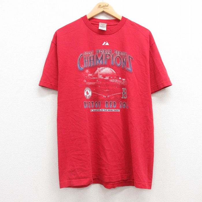M★古着 半袖 ビンテージ Tシャツ メンズ 00年代 00s MLB ボストンレッドソックス ワールドシリーズ コットン クルーネック 赤 レッド メジャーリーグ ベースボール 野球 25may02 中古