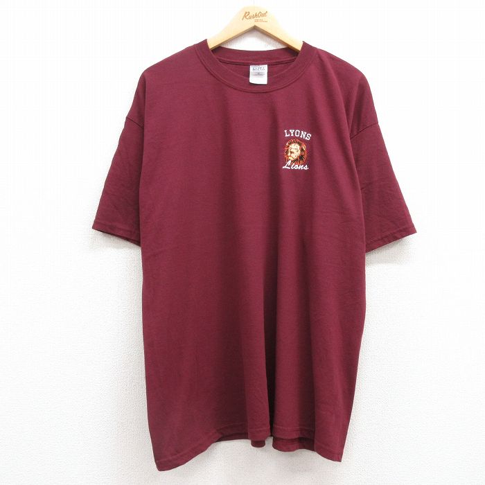 00s 半袖Tシャツ ライオン バーガンディ XL | 古着
