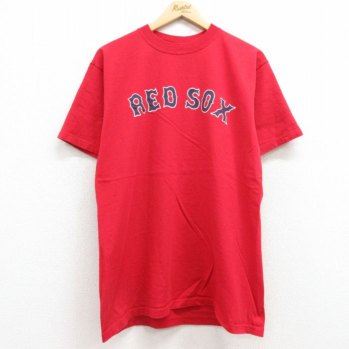 【50%OFF】L★古着 マジェスティック 半袖 ビンテージ Tシャツ メンズ 00年代 00s MLB ボストンレッドソックス デビッドオルティーズ 34 コットン クルーネック 赤 レッド メジャーリーグ ベースボール 野球 25may02 中古