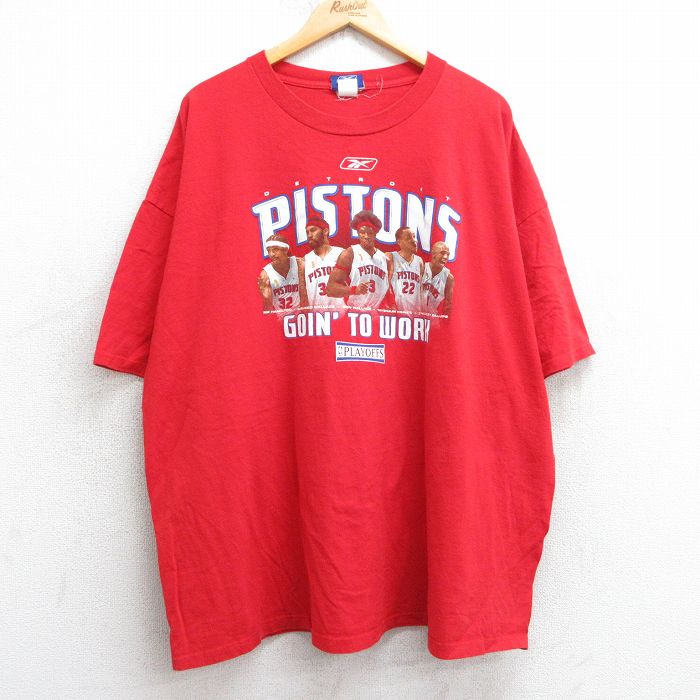 XL★古着 リーボック REEBOK 半袖 ビンテージ Tシャツ メンズ 00年代 00s NBA デトロイトピストンズ ベンウォーレス リチャードハミルトン 大きいサイズ コットン クルーネック 赤 レッド バスケットボール 25may02 中古