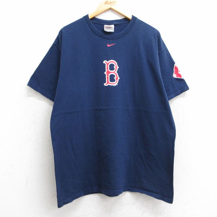 XL★古着 ナイキ NIKE 半袖 ビンテージ Tシャツ メンズ 00年代 00s MLB ボストンレッドソックス コットン クルーネック 紺 ネイビー メジャーリーグ ベースボール 野球 25may02 中古
