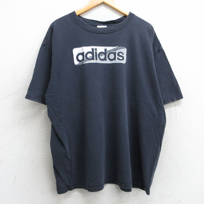 XL★古着 アディダス adidas 半袖 ビンテージ Tシャツ メンズ 00年代 00s ビッグロゴ 大きいサイズ コットン クルーネック 黒 ブラック 25may02 中古