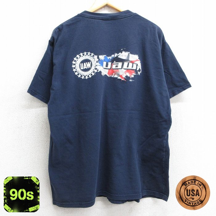 【50%OFF】90s 半袖Tシャツ UAW ネイビー XL | 古着