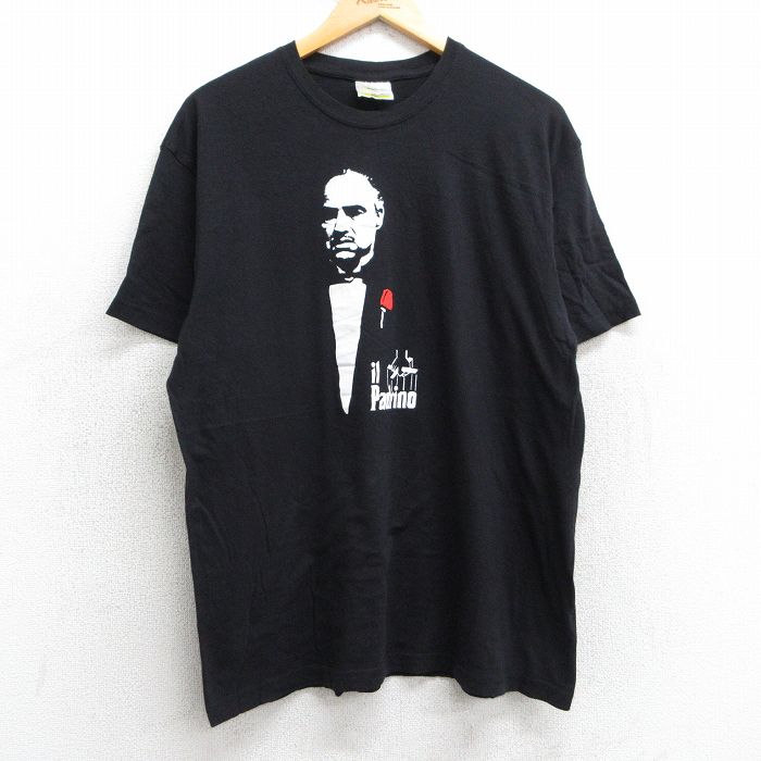L★古着 半袖 ビンテージ Tシャツ メンズ 00年代 00s 映画 ゴッドファーザー コットン クルーネック 黒 ブラック 25may02 中古