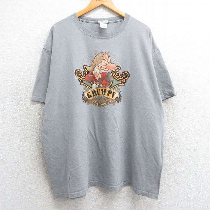 XL★古着 半袖 ビンテージ Tシャツ メンズ 00年代 00s ディズニー DISNEY しらゆきひめ 7人の小人 七人のこびと 大きいサイズ コットン クルーネック グレー 25may02 中古