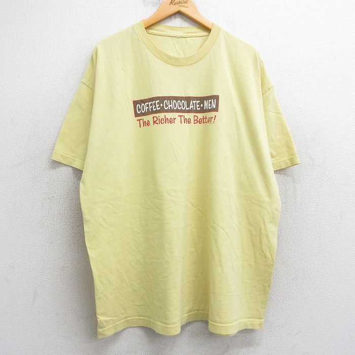 XL★古着 半袖 ビンテージ Tシャツ メンズ 00年代 00s コーヒー チョコレート 大きいサイズ クルーネック 黄 イエロー 25may02 中古