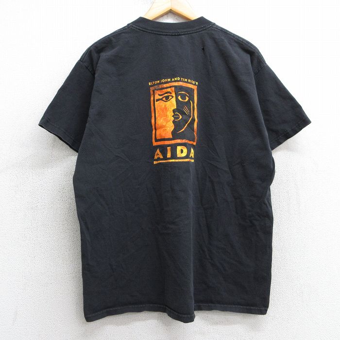 L★古着 半袖 ビンテージ ロック バンド Tシャツ メンズ 00年代 00s エルトンジョン アイーダ コットン クルーネック 黒 ブラック 【spe】 25may02 中古