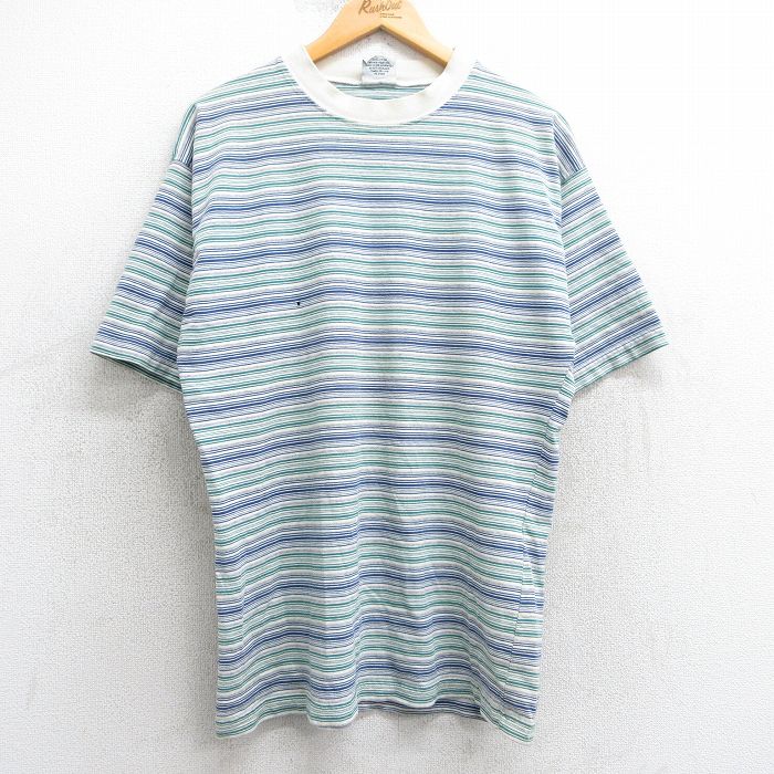 【50%OFF】L★古着 EXPRESS 半袖 ビンテージ Tシャツ メンズ 90年代 90s コットン クルーネック USA製 紺他 ネイビー ボーダー 25may02 中古