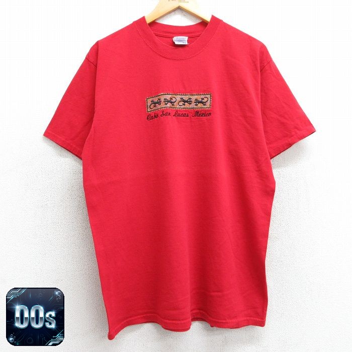【50%OFF】00s 半袖Tシャツ トカゲ刺繍 レッド L | 古着