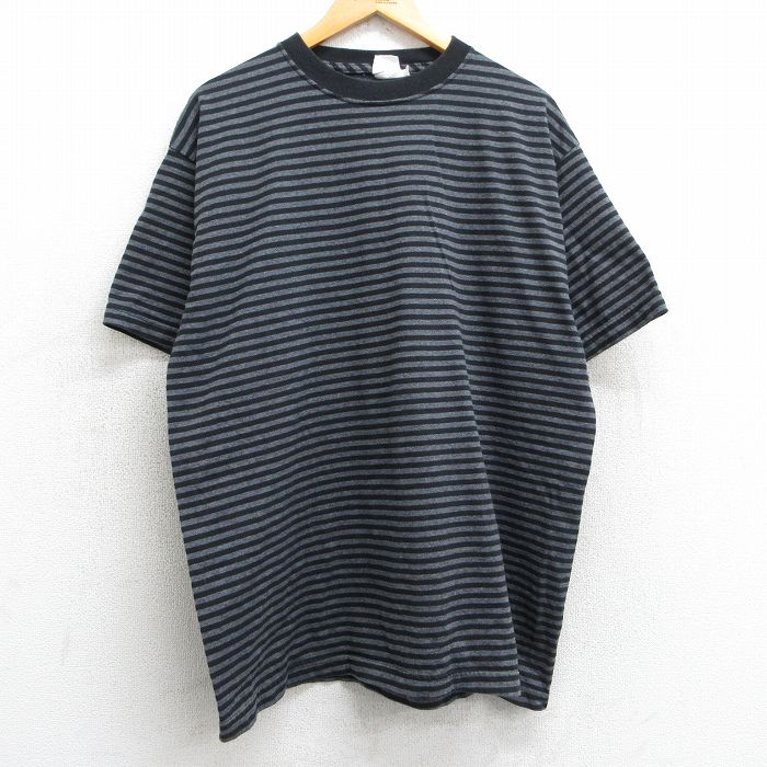 XL★古着 アリゾナジーンズ 半袖 ビンテージ Tシャツ メンズ 00年代 00s クルーネック 濃グレー 霜降り他 ボーダー 25may02 中古