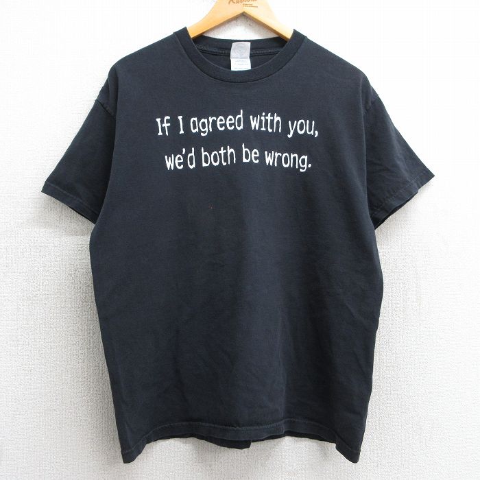 L★古着 半袖 ビンテージ Tシャツ メンズ 00年代 00s メッセージ コットン クルーネック 黒 ブラック 25may02 中古