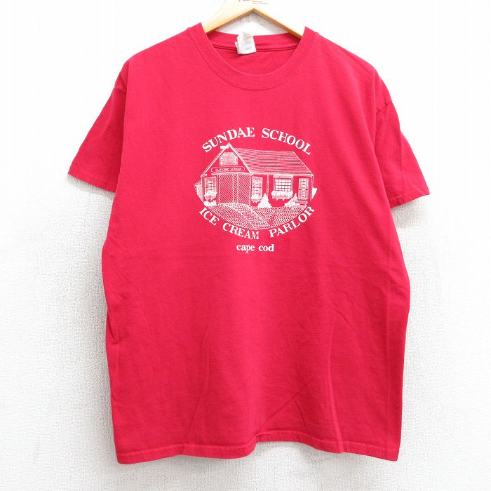 L★古着 ヘインズ Hanes 半袖 ビンテージ Tシャツ メンズ 00年代 00s 家 サンデースクール コットン クルーネック 赤 レッド 25may02 中古