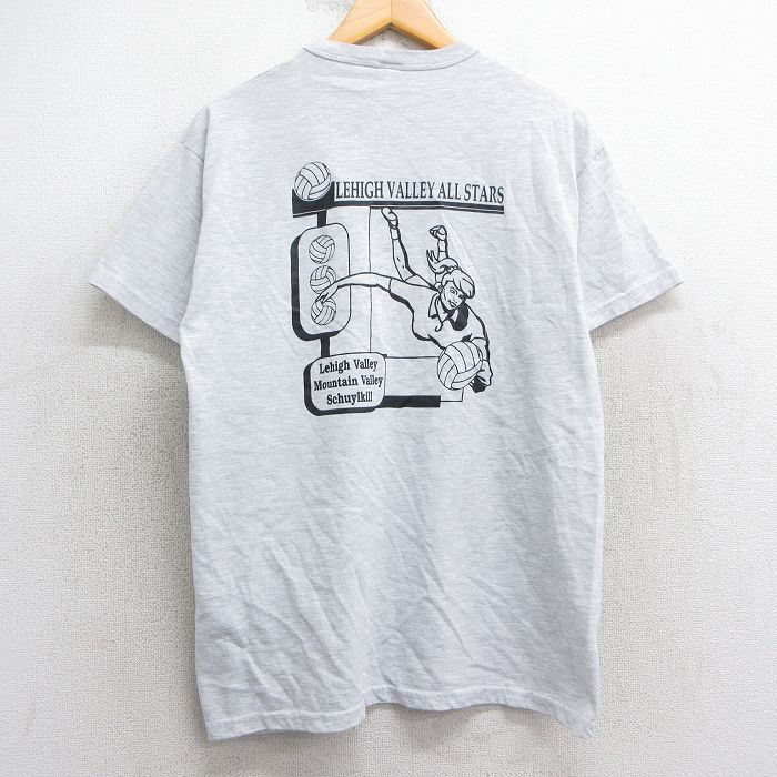 L★古着 ラッセル 半袖 ビンテージ Tシャツ メンズ 00年代 00s バレー 女性 クルーネック 薄グレー 霜降り 25may02 中古