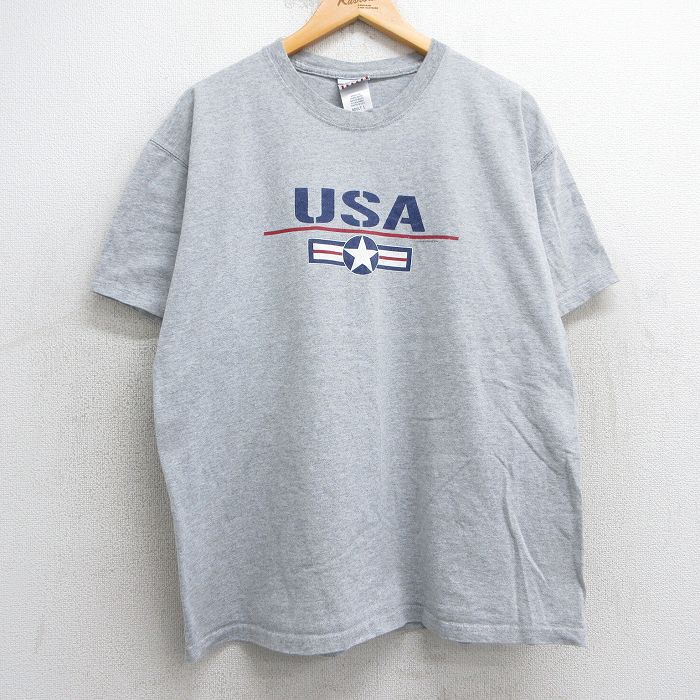 XL★古着 半袖 ビンテージ Tシャツ メンズ 00年代 00s USAロゴ クルーネック グレー 霜降り 25may02 中古